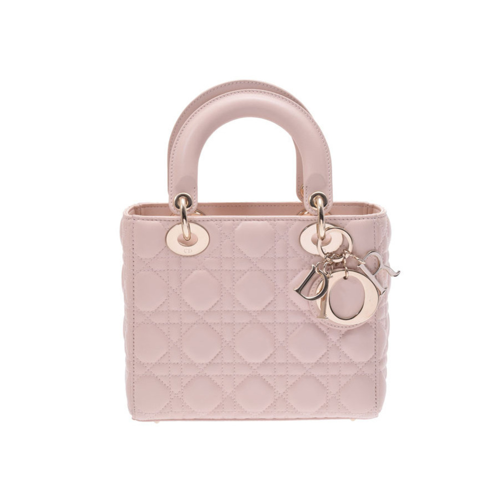 Dior My Lady Cannage Bag Pink Lambskin Strap Christian